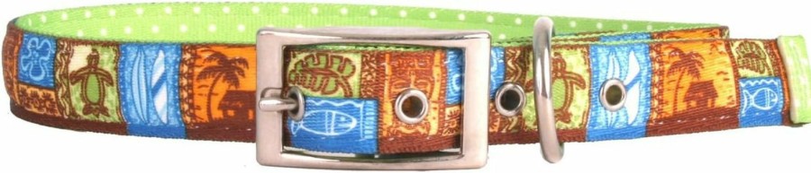 Small Animal Yellow Dog Design | Yellow Dog Design Tiki Print Uptown Dog Collar-Size Medium-1 Inch Wide And Fits Neck Sizes 15 To 18.5 Inches