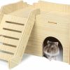 Small Animal Jevnd | Jevnd Syrian Hamster Hide, Wooden Hamster House, Gerbil House With Climbing Ladder And Window, Drawf Hamster House And Hideout, Detachable Hamster Hut Play/Chew/Hide