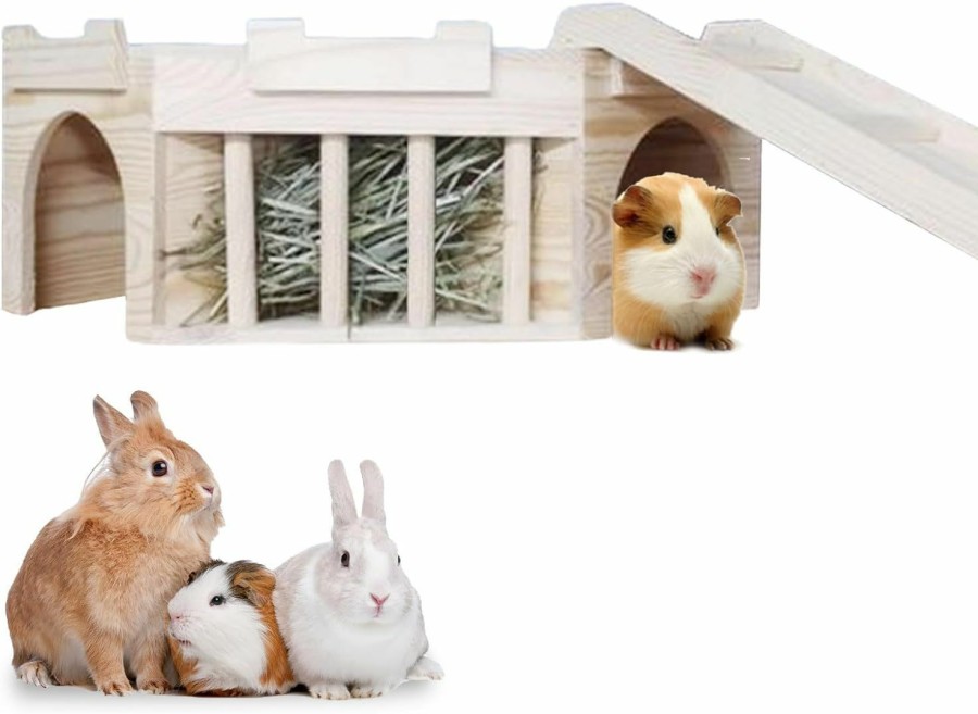 Small Animal Hamiledyi | Hamiledyi Rabbits Wood Hay Rack Guinea Pig Natural Wooden Hay Feeder Rack Large Capacity Hay Holder Dual Purpose Habitat And Feeder Alfalfa Timothy Hay Dispenser For Rabbits Guinea Pig Chinchilla