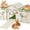 Small Animal Teabelle | Teabelle Large Wooden Rabbit Castle Hideout, Bunny House With Artificial Grass, Multi-Chamber Bunny Playhouse Habitat Cage Decor, For Small Pet Rabbit Guinea Pig Chinchilla Hedgehog