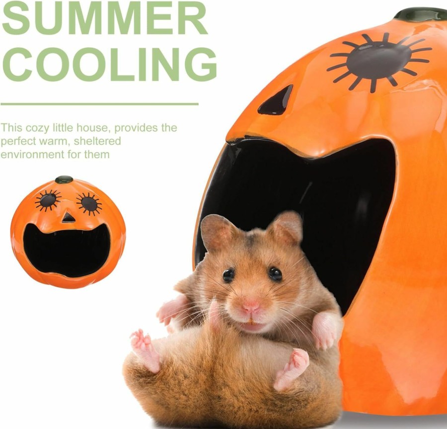 Small Animal POPETPOP | Popetpop Ceramic Cool Hamster House Hideout Pumpkin Shaped Small Pet Nest Halloween Small Animal Hideaway Sleeping Hut For Chinchilla Hedgehog