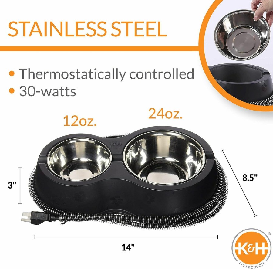 Small Animal K&H Pet Products | K&H Pet Products Heated Thermo-Kitty Cafe Outdoor Heated Cat Bowls, Feral Cat Feeding Station - No More Frozen Food Or Water