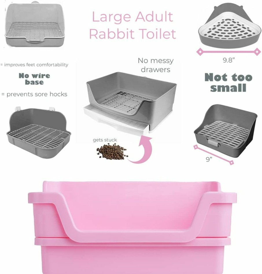 Small Animal HoppScotch.bun | Hoppscotch.Bun Bumbox Large Rabbit Litter Box W Plastic Grid & Dump Tray-Bunny Poop Tray Safe For Bunny Feet Pet Bunny Supplies- Rabbit Cage Accessories For Training Corner Bunny Litter Pan