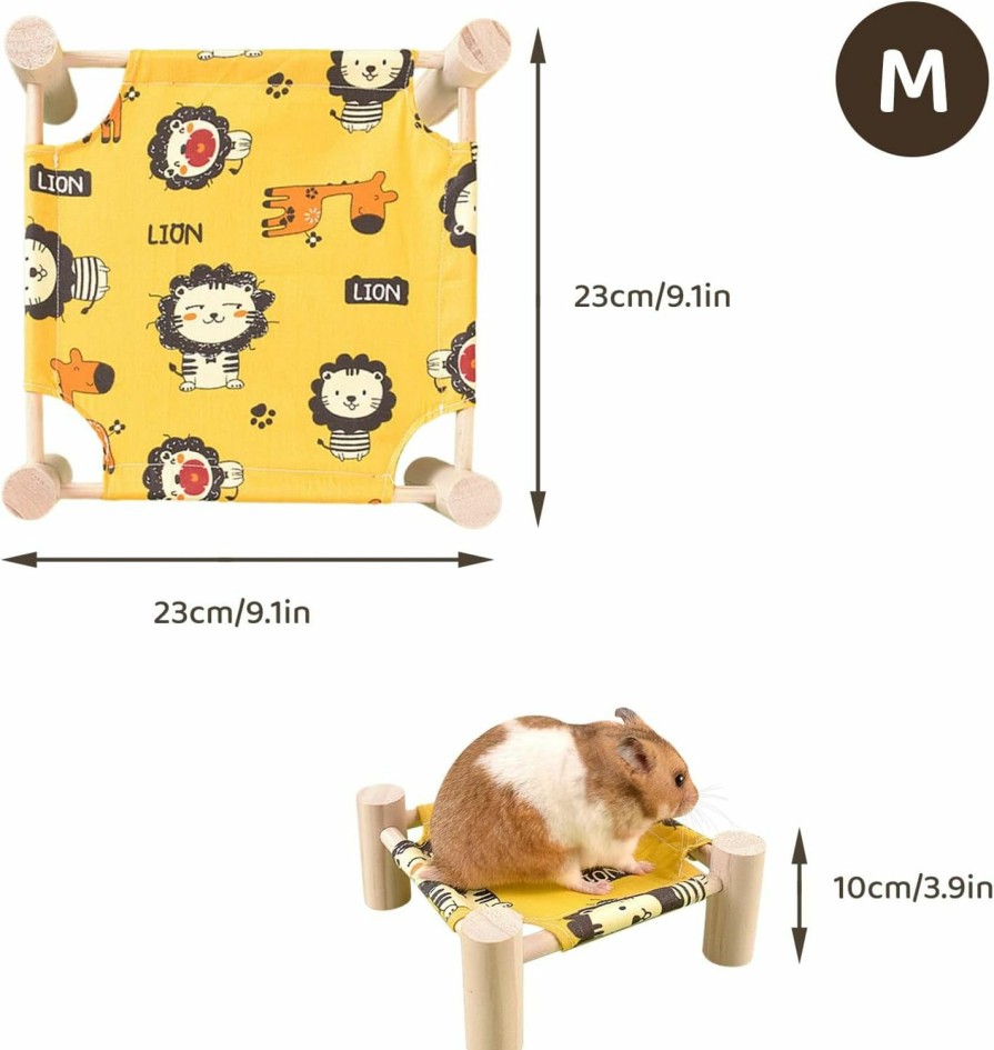 Small Animal HPAWHOMEPART | Hpawhomepart 3Pcs Small Animal Hammock,Replaceable Canvas Elevated Wooden Rat Hammock Platform Rat Cage Accessories Cute Detachable Guinea Pig Bed Small Animal Hideout For Rat Hamster Dwarf Rabbit(M