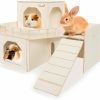 Small Animal Teabelle | Teabelle Wooden Guinea Pig Hideout House, Multi-Chamber Guinea Pig Castle With Ladder, Small Animal Detachable Habitat Decor, Cage Accessories For Guinea Pig Chinchilla Bunny Hamster Hedgehog Squirrel