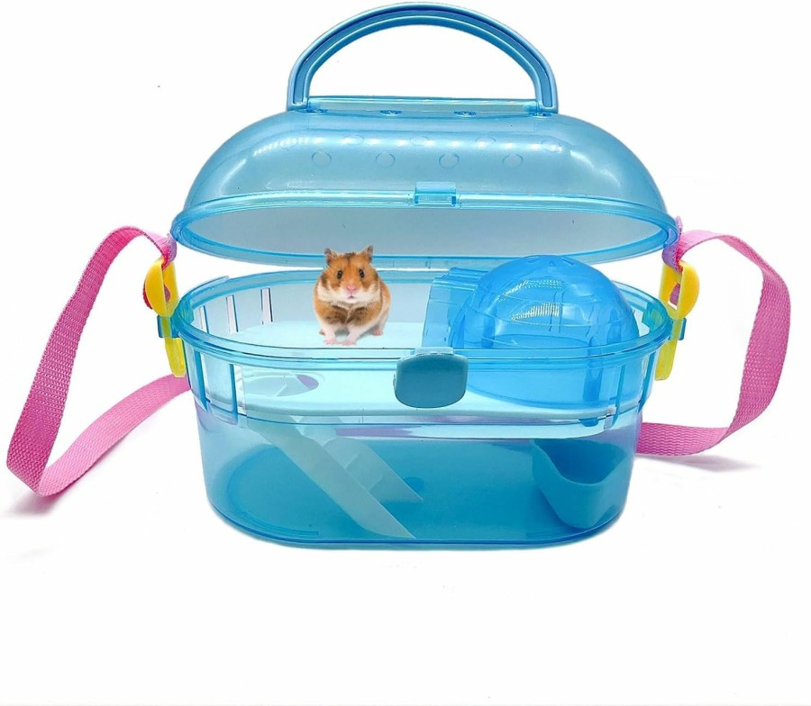 Small Animal kathson | Kathson Portable Hamster Cage Dwarf Hamster Carry Case Syrian Hamster Carry Travel Cage With House Food Bowl Adjustable Strap Pet Outgoing Cage Carrier For Small Hamster Young Guinea Pig Pink