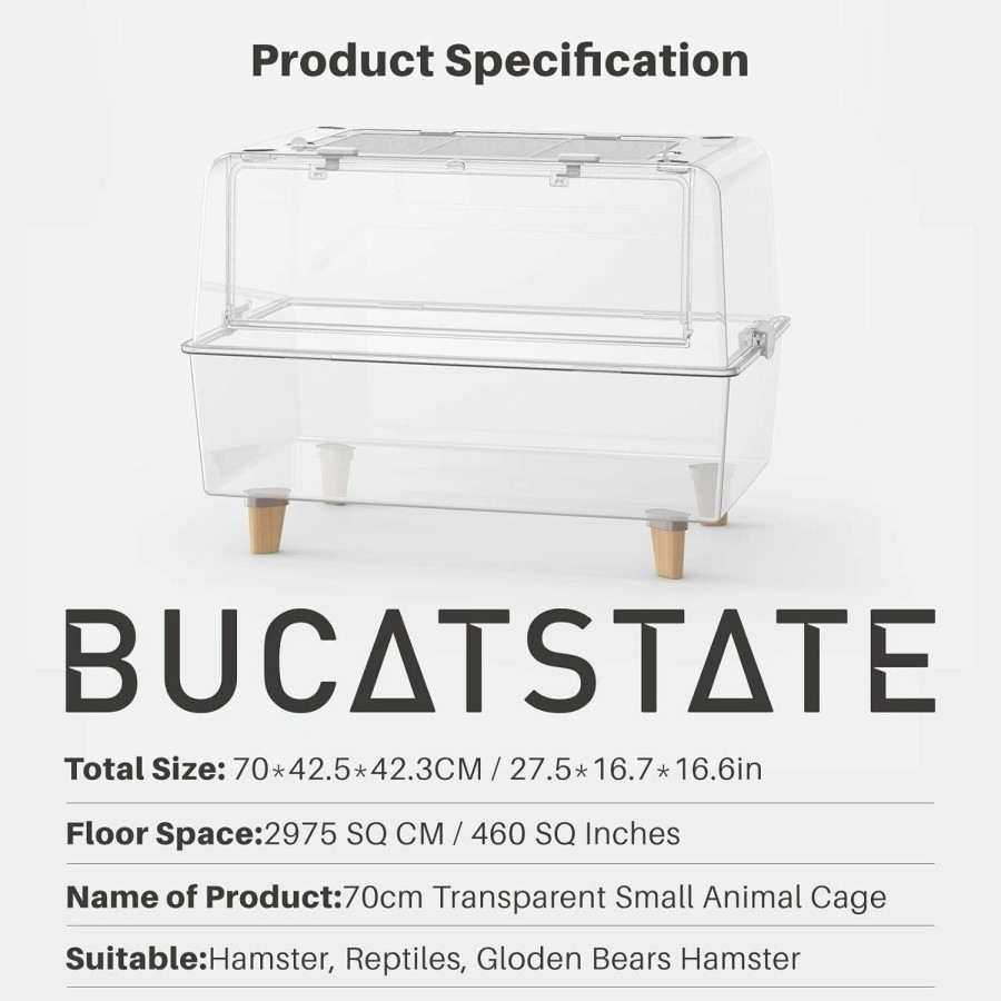 Small Animal BUCATSTATE | Bucatstate Hamster Cages, Fully Transparent Small Animal Cage With Wood Feet Hamster House And Habitats Stackable For Gerbil, Dwarf Hamsters, Reptiles 25.5\" L*16.5\" W*13.8\" H