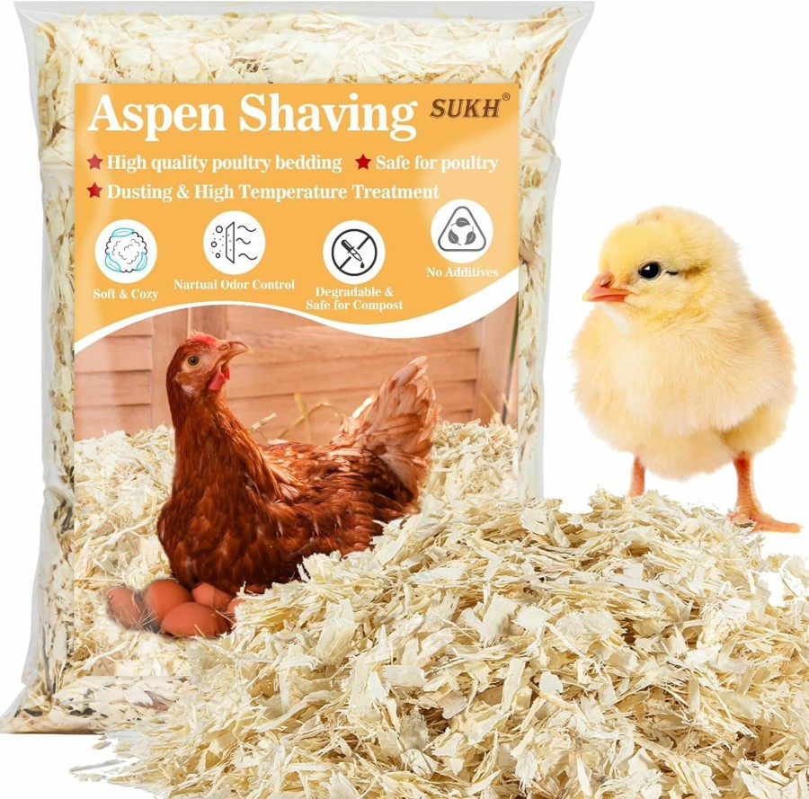 Small Animal Sukh | 31Oz Sukh Chicken Coop Bedding - Aspen Shavings Animal Bedding As Chicken Supplies For Chicken House Bedding Winterizing Nesting For Small Pet Guinea Pig Rabbit Chinchilla Bird Gerbil Odor Control