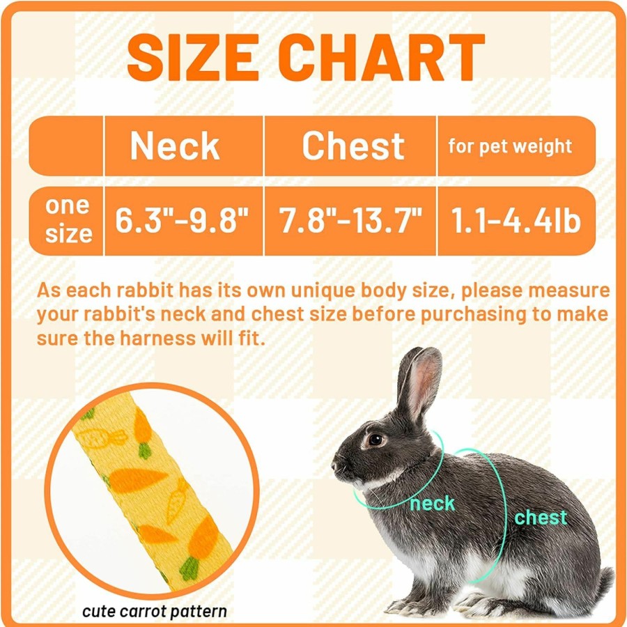 Small Animal ORZECHKO | Orzechko Rabbit Harness And Leash - Adjustable Bunny Harness Escape Proof For Walking Runnig Hiking Camping Outdoor - Yellow Carrot Pattern Cute Small Animal Harness Leash Set