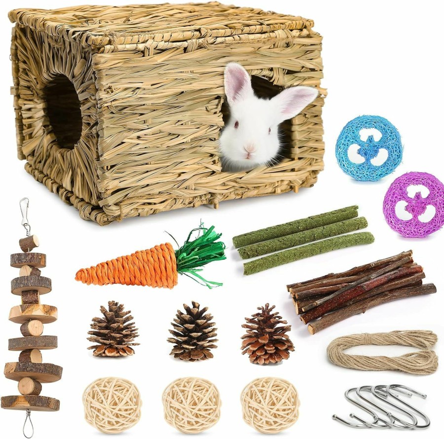 Small Animal PStarDMoon | Pstardmoon Bunny Grass House-Hand Made Edible Natural Grass Hideaway Comfortable Playhouse For Rabbits, Guinea Pigs And Small Animals To Play,Sleep And Eat