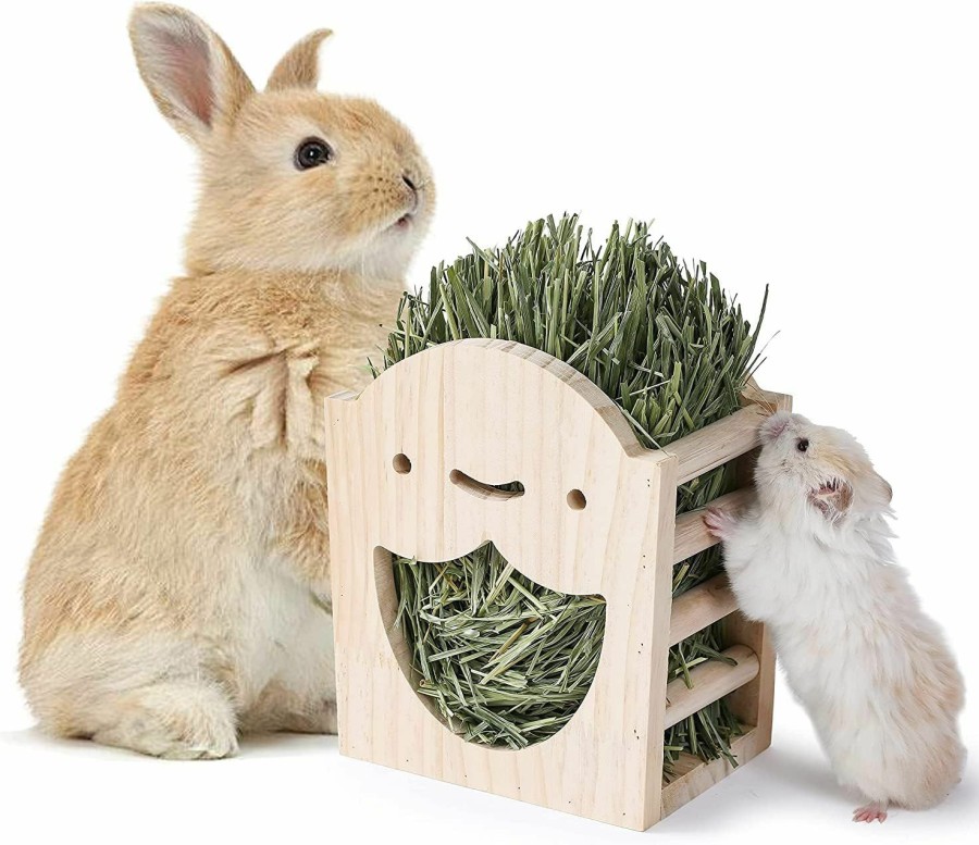 Small Animal JanYoo | Janyoo Wood Hay Feeder For Guinea Pigs,Rabbit Hay Box Holder Large Hay Dispenser Hanging Standing For Cage