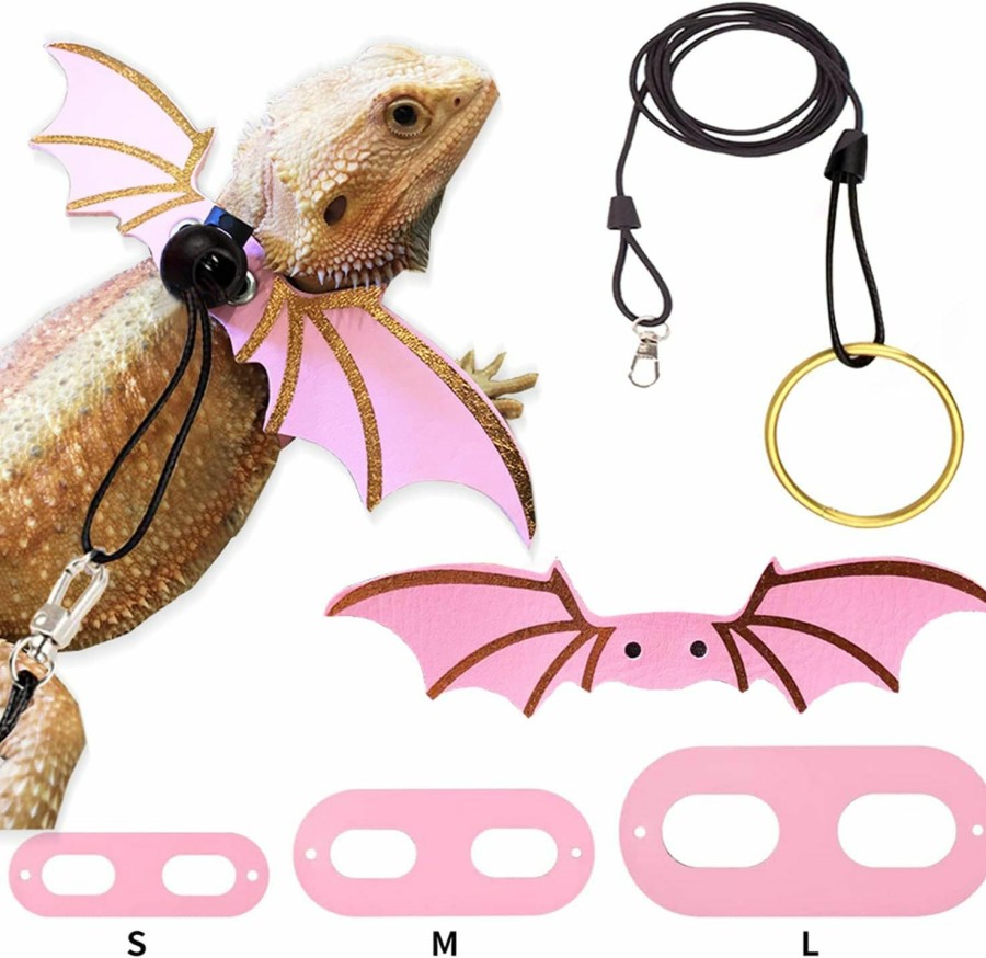 Small Animal SEAPANHE | Bearded Dragon Leash And Harness Adjustable Leather Wings Costume Carrier From Baby To Juvenile Lizard Iguana Gecko Chameleon Hamster Ferret Reptile Walking Leash S M L 3 Pack