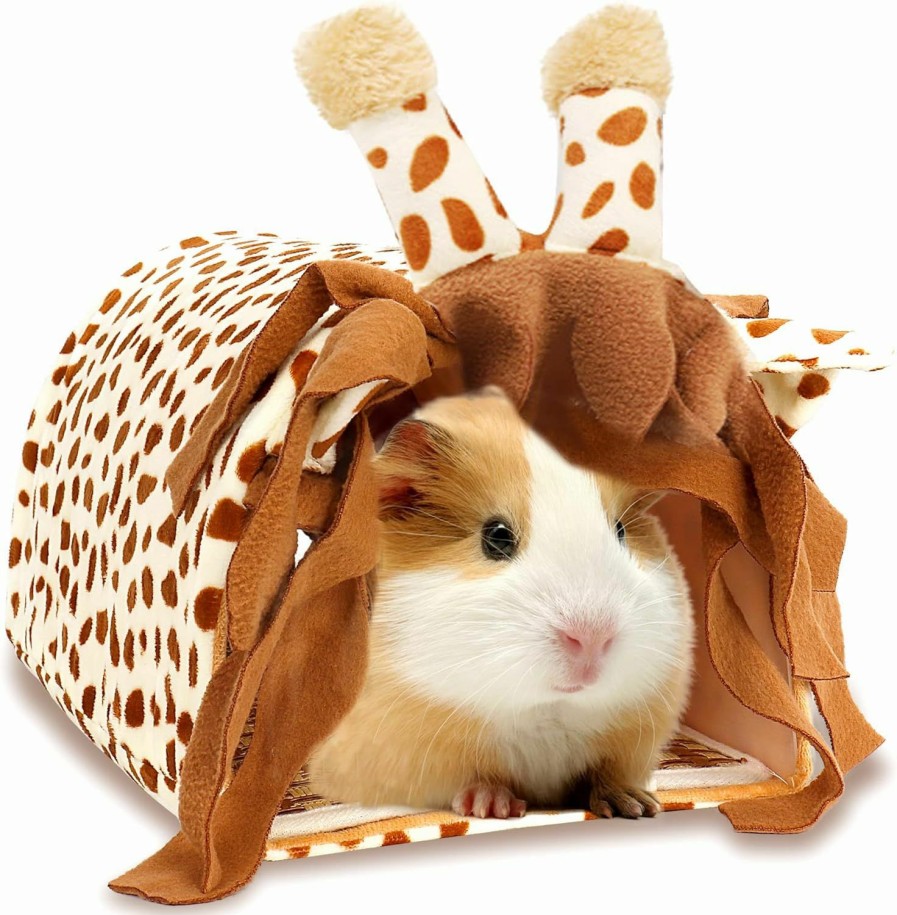 Small Animal CAWUWE | Guinea Pig Hideout Tunnel House, Small Animal Tube Cage Hut, Giraffe Habitat Decor Accessories With Washing Mat For Guinea Pig Hamster Chinchilla Dwarf Rabbit Hedgehog Squirrel Sleep Rest Play