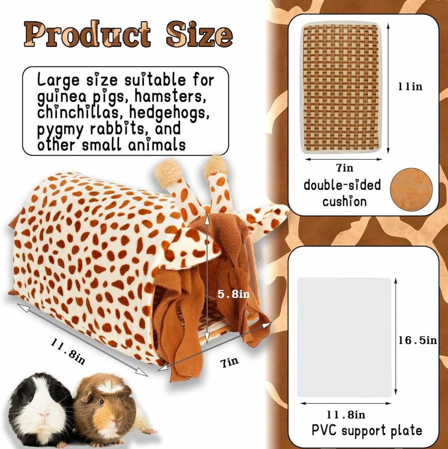 Small Animal CAWUWE | Guinea Pig Hideout Tunnel House, Small Animal Tube Cage Hut, Giraffe Habitat Decor Accessories With Washing Mat For Guinea Pig Hamster Chinchilla Dwarf Rabbit Hedgehog Squirrel Sleep Rest Play