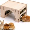 Small Animal Verla | Clearance- Guinea Pigs Hay Feeder, 3-In-1 Double Hay Rack Wooden Hideout And Tunnel Combi For Bunny Rabbit Chinchila Guinea Pigs Family, Hdf Durable Habitat Furniture