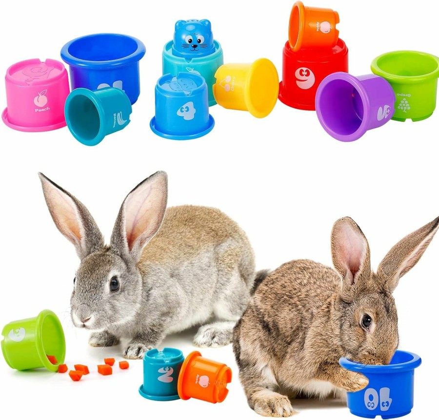 Small Animal MEWTOGO | Mewtogo 8 Pcs Stacking Cups For Rabbits - Multi-Colored Reusable Bunny Toys Of Different Sizes, Safe Plastic Nesting Toys For Small Animals Rabbits Bunny Hiding Food And Playing