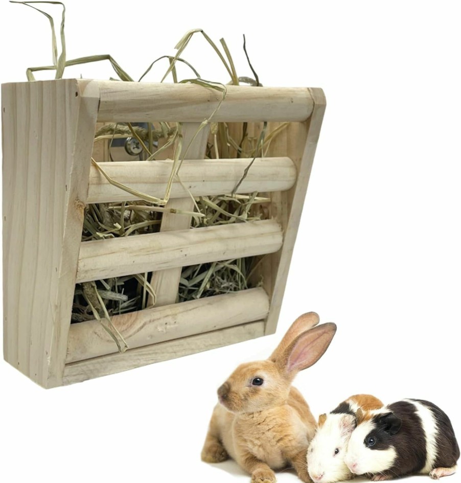 Small Animal Hamiledyi | Hamiledyi Rabbit Hay Feeder Rack Bunny Grass Holder Wooden Food Feeding Manger With 3 Kinds Of Grass Balls Less Wasted Hanging Hay Dispenser For Guinea Pigs Gerbil Chinchillas Squirrels Ferret