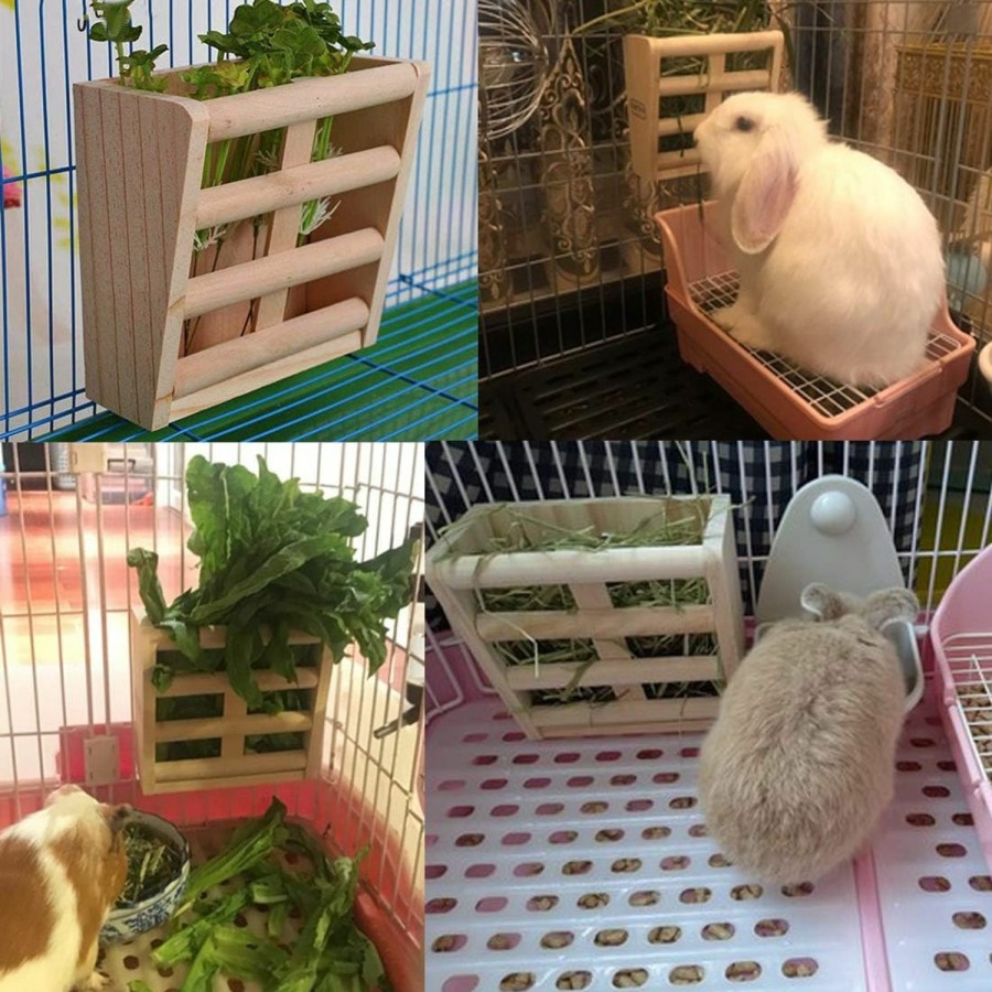 Small Animal Hamiledyi | Hamiledyi Rabbit Hay Feeder Rack Bunny Grass Holder Wooden Food Feeding Manger With 3 Kinds Of Grass Balls Less Wasted Hanging Hay Dispenser For Guinea Pigs Gerbil Chinchillas Squirrels Ferret