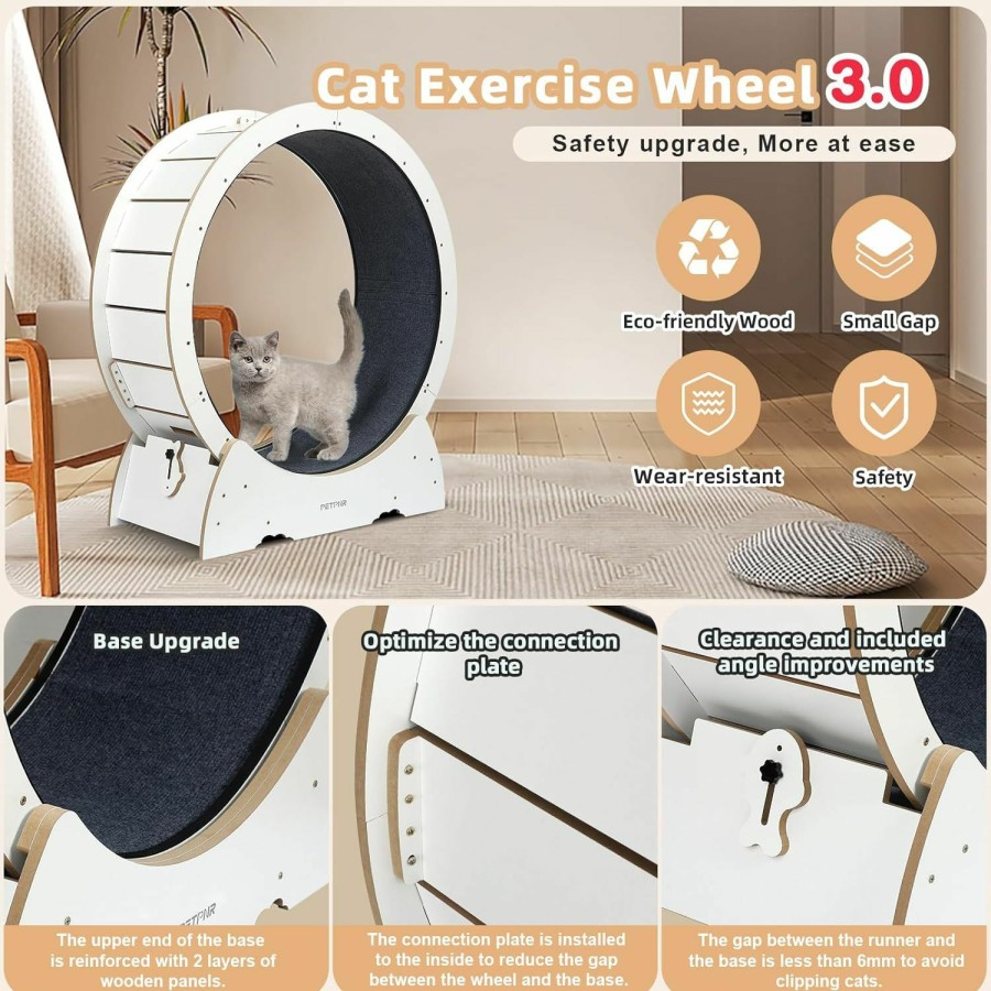 Small Animal PETPNR | Cat Wheel Exerciser For Indoor Cats,Petpnr Cat Running Wheel,39\" H Large Easy Assembled Cat Treadmill Wheel With Locking Mechanism, Ultra-Quiet Running For Cat'S Healthy