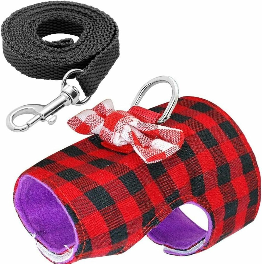 Small Animal Stock Show | Stock Show Small Pet Outdoor Walking Harness Vest And Leash Set With Cute Bowknot Decor Chest Strap Harness For Rat Ferret Squirrel Hamster Clothes Accessory, Red Plaid