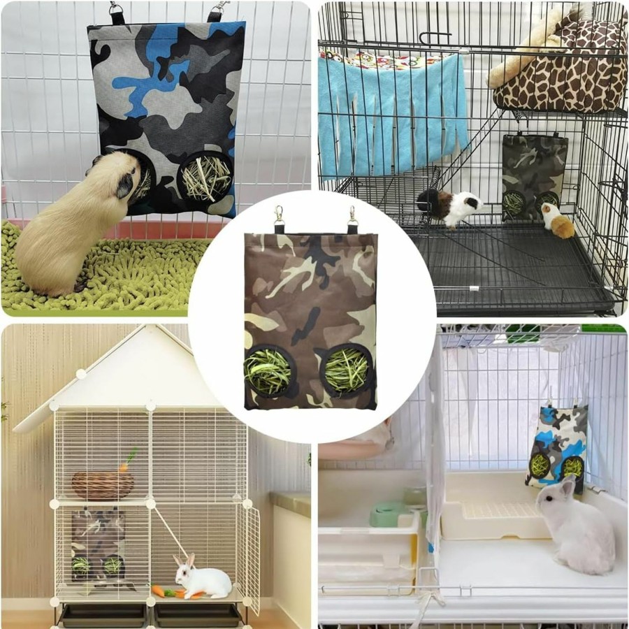 Small Animal LEFTSTARER | Guinea Pig Rabbit Hay Feeder Bag For Cage, Bunny Hanging Hay Feeder Storage, Small Animal Automatic Feeders For Bunny Chinchilla Hamster, 600D Oxford Fabric, Chew Proof Waterproof (1.Plaid X 2Pcs)