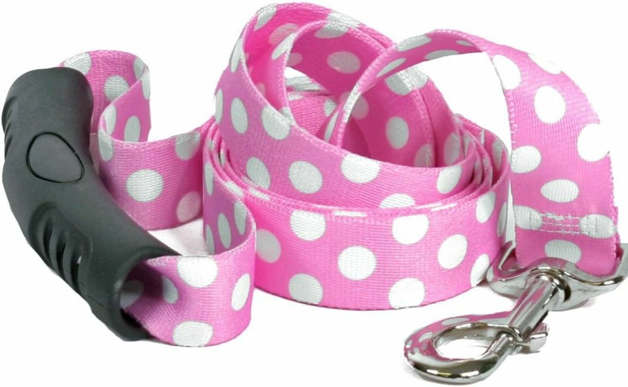 Small Animal Yellow Dog Design | Yellow Dog Design Watermelon Polka Dot Ez-Grip Dog Leash-With Comfort Handle-Large-1\" And 5 Feet (60\") Long