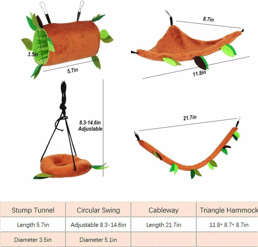 Small Animal ISMARTEN | Ismarten 5Pcs Hamster Hammock Small Animals Hanging Warm Bed House Cage Nest Accessories Forest Pattern Cage Toy Leaf Hanging Tunnel And Swing For Sugar Glider Squirrel Hamster Playing Sleeping