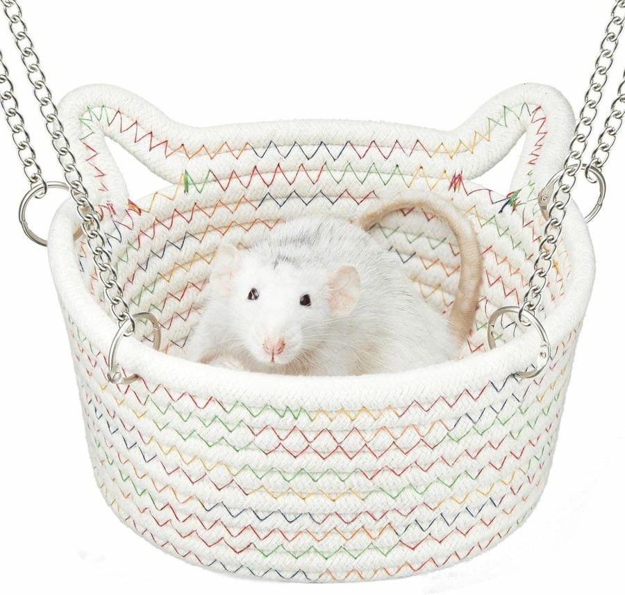 Small Animal JWShang | Jwshang Small Rat Hammock For Cage, Woven Basket Rat Hanging Hammock, Rat Cage Accessories, Rat Snuggling Sleeping Bed Hideout For Small Animals Mouse, Sugar Glider (Small)