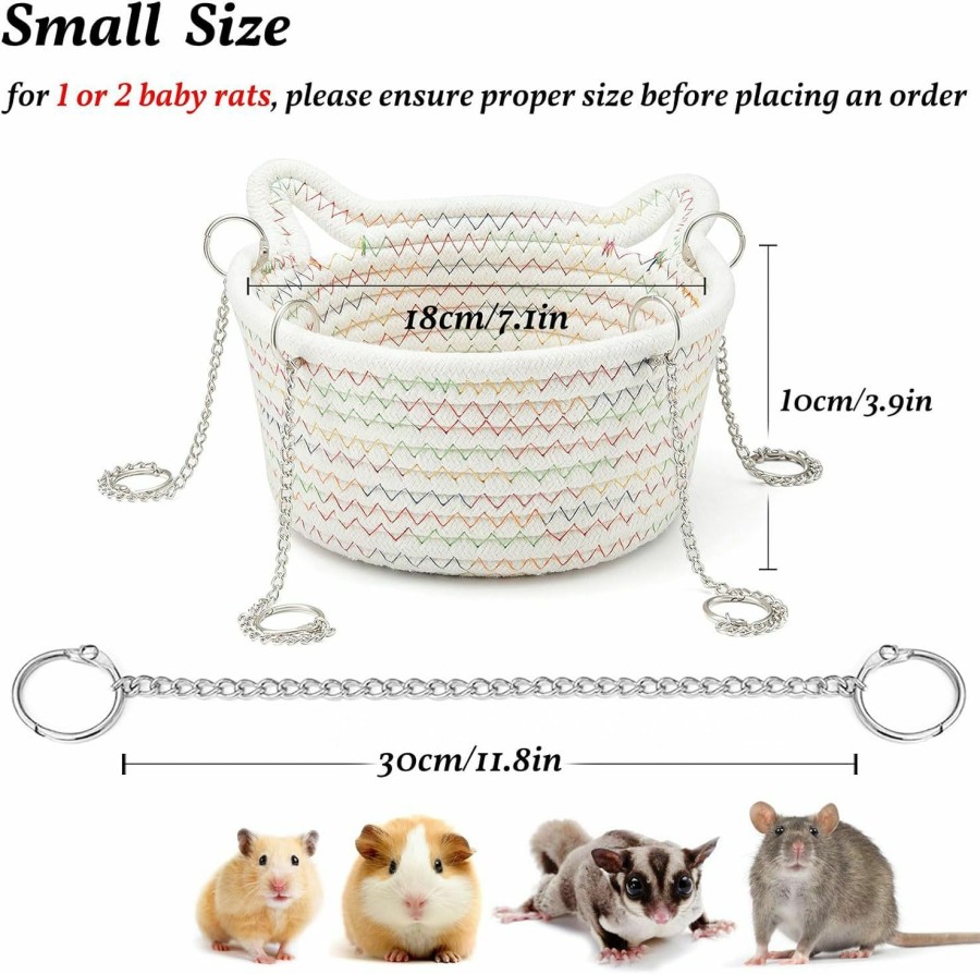 Small Animal JWShang | Jwshang Small Rat Hammock For Cage, Woven Basket Rat Hanging Hammock, Rat Cage Accessories, Rat Snuggling Sleeping Bed Hideout For Small Animals Mouse, Sugar Glider (Small)