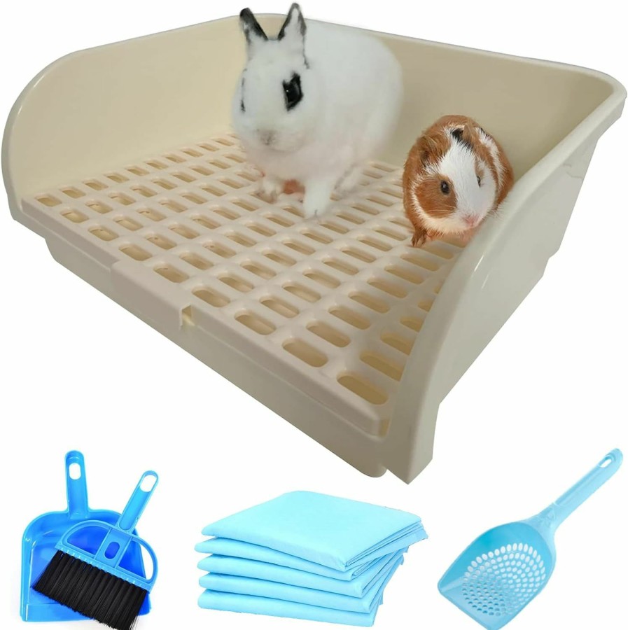 Small Animal Hamiledyi | Hamiledyi Large Rabbit Litter Box Corner Bedding Box Chinchilla Toilet Trainer Square Potty Pet Pan For Adult Guinea Pig, Galesaur.Ferret And Other Animals (White)