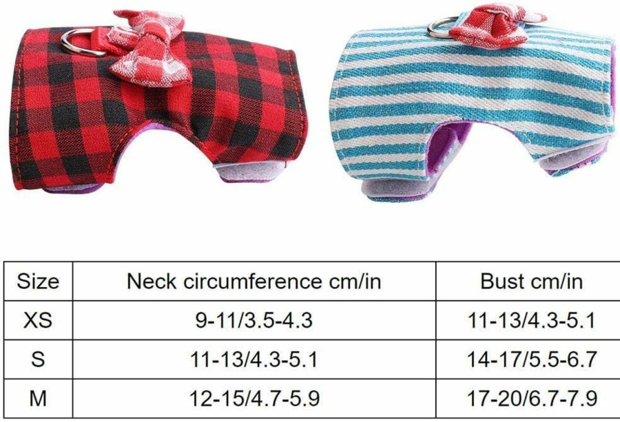 Small Animal Tnfeeon | Pet Rabbit Traction Rope, Pet Small Animal Bunny Hamsters Harness Chest Strap Red Grid Blue Stripes 2 Pieces(Xs)