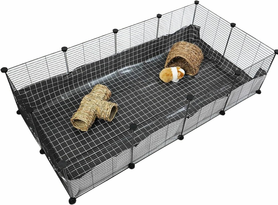 Small Animal donttwa | Guinea Pig Cages, 12 Panels Small Animal Playpen, Expandable Indoor Rabbit Fence, Metal Grids Cage Habitats With Pvc Liner For Pet, Bunny, Turtle, Hedgehog, Chinchilla, 57.8 X 29.5 X 14.5 Inch