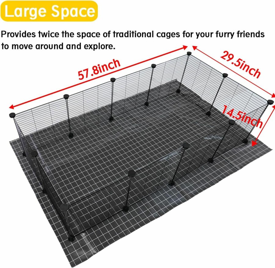 Small Animal donttwa | Guinea Pig Cages, 12 Panels Small Animal Playpen, Expandable Indoor Rabbit Fence, Metal Grids Cage Habitats With Pvc Liner For Pet, Bunny, Turtle, Hedgehog, Chinchilla, 57.8 X 29.5 X 14.5 Inch