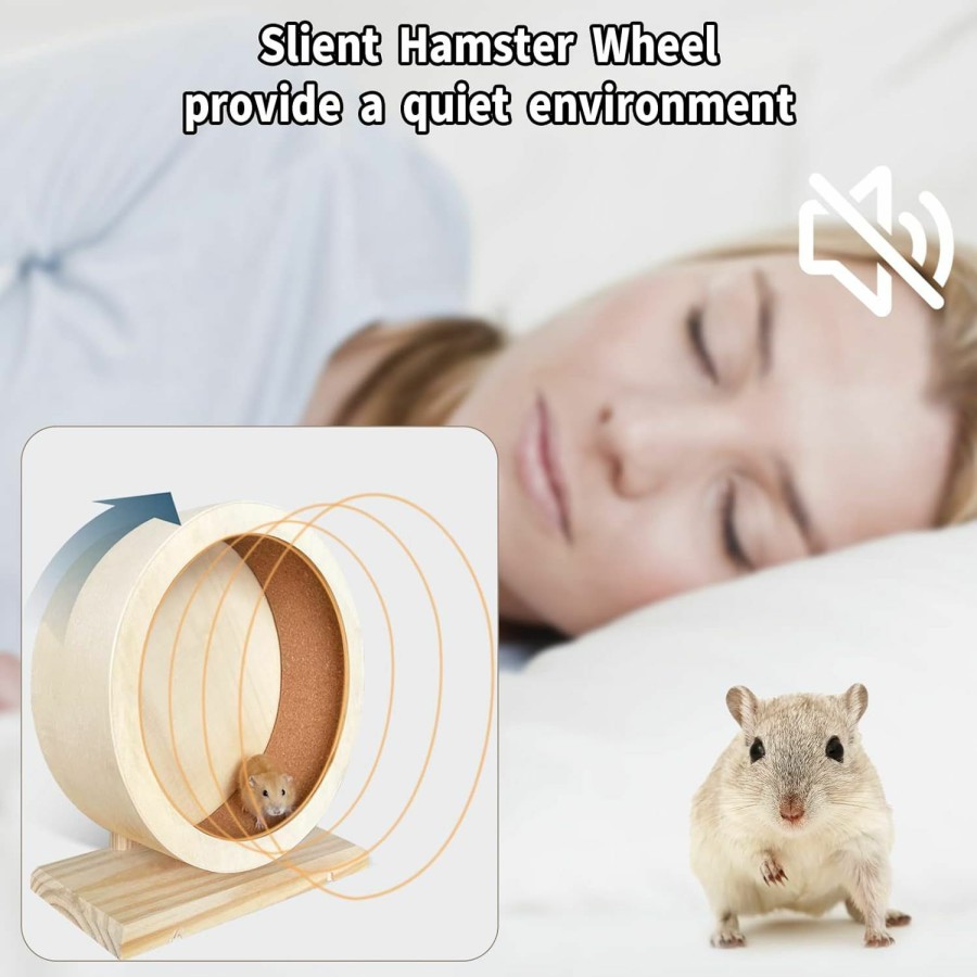 Small Animal BNOSDM | Bnosdm Wooden Hamster Exercise Wheel Silent Mouse Running Spinner Wheel Toy Wood Non-Slip Wheel With Seesaw Cage Accessories For Syrian Hamsters Mice Dwarf Rats Guinea Pigs Gerbils Small Pets