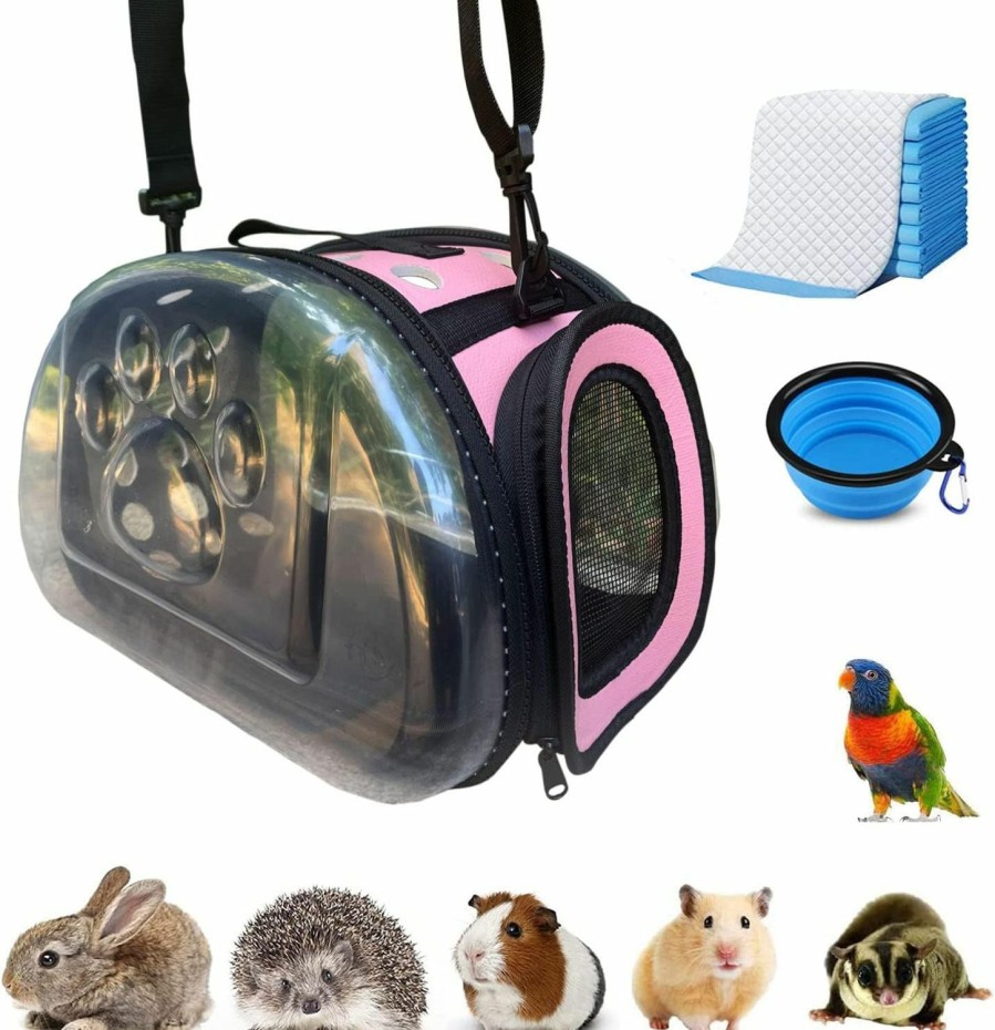 Small Animal Fiviufgo | Hamster Carrier Guinea Pig Carrier Portable Transparent Carrier Bag For Rabbit Hedgehog Marten Cats And Puppies Small Animal Carrier With Strap For Hedgehog Squirrel Chinchilla (Pink)