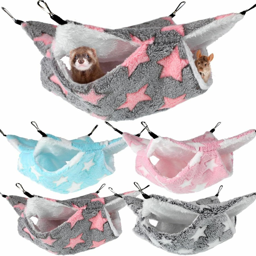 Small Animal Wesiti | 4 Pcs Rat Guinea Pig Hanging Hammock Ferret Hanging Bed Small Animal Hammock Soft Warm Fleece Pet Cage Accessories Sleeping Hideout For Hamster Chinchilla Sugar Glider Squirrel Reptiles (Large Star)