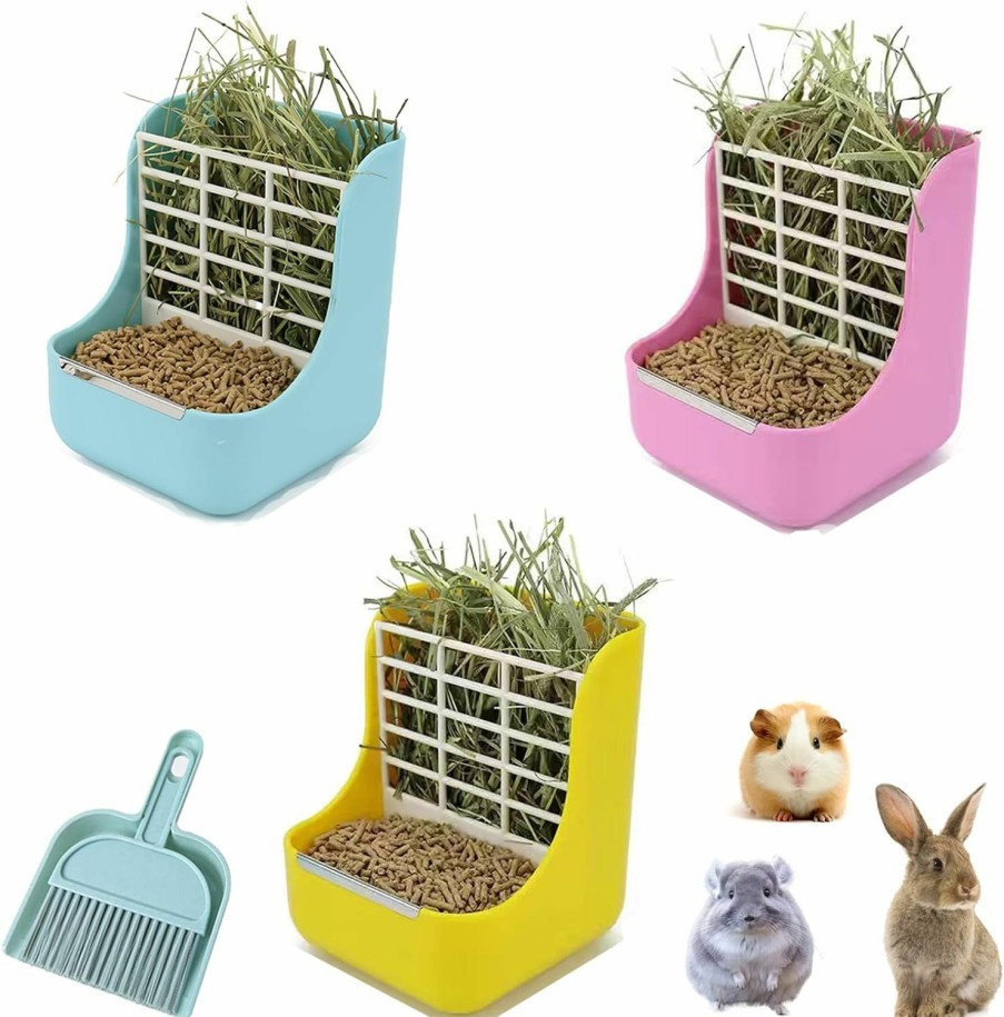 Small Animal Lucky Interests | Lucky Interests 3Pcs Rabbit Hay Food Bin Feeder, 2 In 1 Hanging Automatic Guinea Pig Hay Feeder Dispenser Grass & Food Bunny Bowl Manger Rack For Guinea Pig Rabbit Chinchilla With Mini Broom & Dustpan