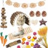 Small Animal MOMOONNON | Momoonnon Hamster Chew Toys Set Natural Wooden Hamster Toys Coconut Hamster House Artificial Plant Dried Flowers Teeth Small Animal Toys Cage Landscaping For Chinchillas Guinea Pigs Pet Mice