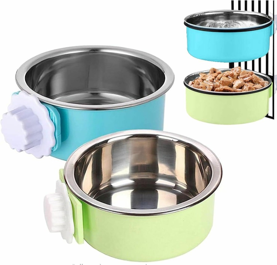 Small Animal Tfwadmx | Tfwadmx Crate Dog Bowl Cat Removable Stainless Steel Food And Water Feeder Hanging Cage Bowls Coop Cup With Cleaning Set For Pet Puppy Bird Rat Guinea Pig Ferret Bunny Rabbit 2Pcs