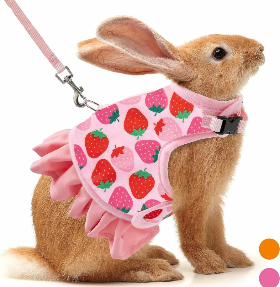 Small Animal ALUZAEMO | Rabbit Harness And Leash For Walking Escape Proof - Cute Carrot Pattern Mesh Breathable Bunny Vest Harness Outdoor Camping Hiking Training - Also Suit For Ferret Kitten Puppy Small Animals