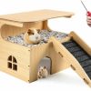 Small Animal Essenhome | Essenhome Wooden Guinea Pig Castle Hideout,Enlarged Guinea Pig Castle,Wooden Hamster House With Stairs & Mat,Durable Small Pet Bed For Piggies Chinchilla Rat Hamster Bunny