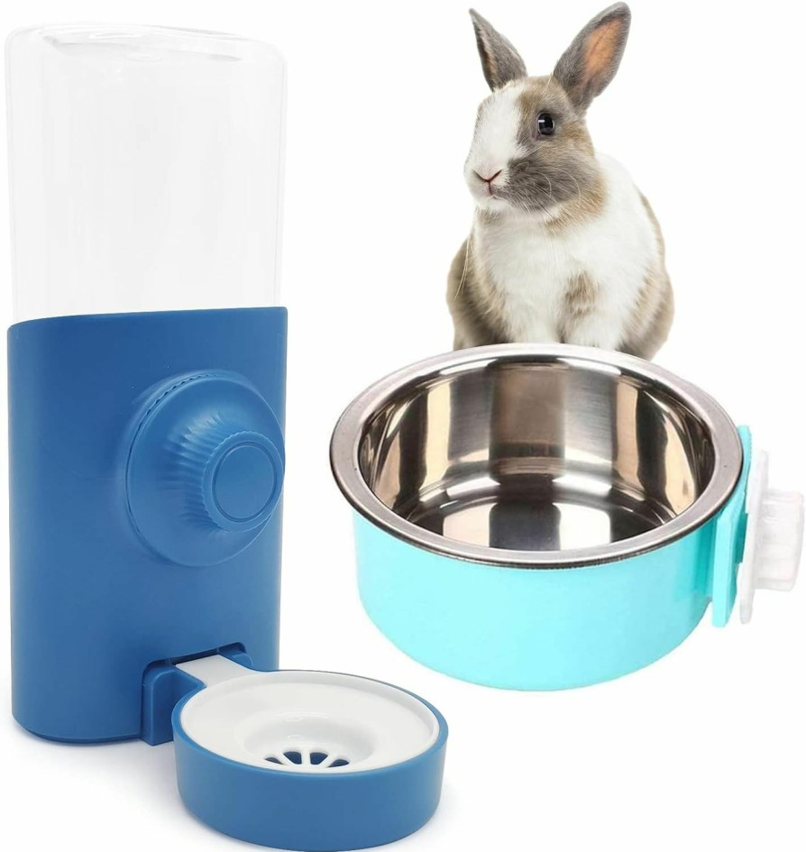 Small Animal BNOSDM | Bnosdm Rabbit Water Dispenser For Cage & Crate Bunny Food Bowl Feeder Detachable Stainless Steel Plastic Hanging Automatic Water Bottle No Drip For Ferrets Chinchiallas Guinea Pigs Small Animals