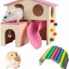 Small Animal Hamiledyi | Pet Small Animal Hideout Hamster House With Slide Climbing Toys Deluxe Two Layers Wooden Hut Play Toys For Chinchilla Dwarf Hamster Syrian Hamster And Mouse