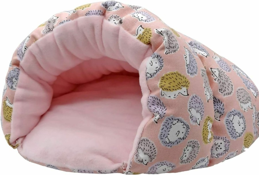 Small Animal Ymid Select | Handmade Portable Sleeping Bag Pouch Hideout Cave Habitat For Hedgehog Guinea Pig Hamster Ferret Squirrel Small Pet Animals Bed Nest House Cage Accessory (Pink)