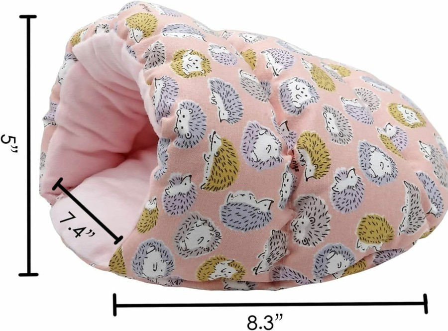 Small Animal Ymid Select | Handmade Portable Sleeping Bag Pouch Hideout Cave Habitat For Hedgehog Guinea Pig Hamster Ferret Squirrel Small Pet Animals Bed Nest House Cage Accessory (Pink)