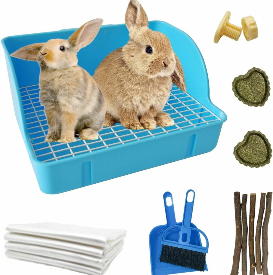 Small Animal MUYG | Muyg Rabbit Litter Box Toilet,Bunny Plastic Square Cage Toilet With Grate Rabbits Corner Litter Bedding Small Animal Pet Toilet Box Potty Trainer Pet Pan For Guinea Pig,Ferret,Chinchilla(White)