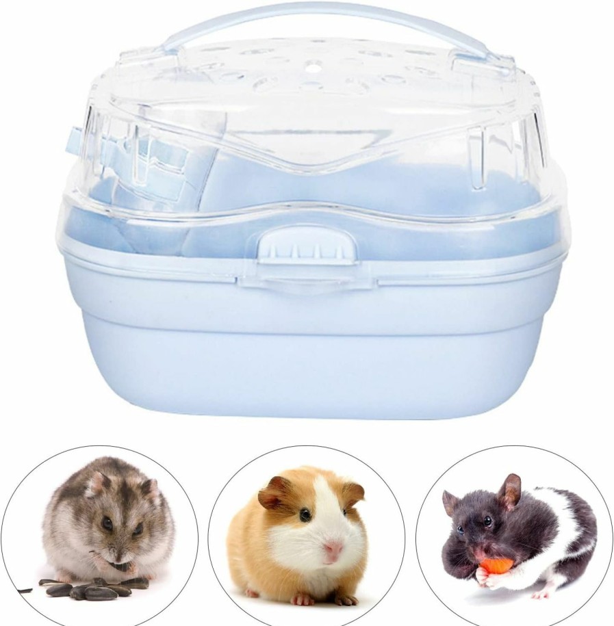 Small Animal Zerodis | Zerodis Portable Hamster Cage, Small Animal Carrier Rat Carry Cage Hamster Carry Case Cage Portable Carrier Hamster Carry Case Cage For Hamster Small Animals (Cream Blue)