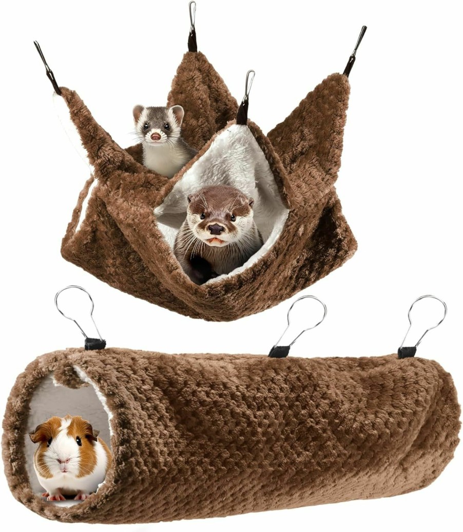 Small Animal kailund | Kailund Guinea Pig Tunnel & Hammock, Ferret Rat Hideout & Hanging Coral Fleece Bunk Bed Cage Set, Small Animals Hammock Cage Accessories For Guinea Pig Chinchilla Hamster, Blue.