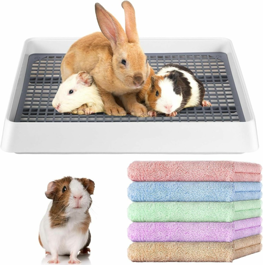 Small Animal Zhehao | Zhehao Rabbit Litter Box Large Bunny Litter Box With 10 Pcs Blankets Guinea Pig Training Pan Cage Toilet Tray Small Animal Corner Potty Trainer Box Microfiber Coral Fleece Liner For Rat Ferret Hamster