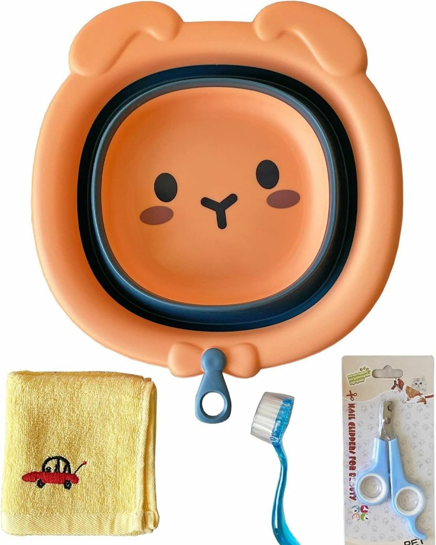 Small Animal Ymid Select | Hedgehog Bath Supplies Portable Small Animal Swimming Pool Collapsible Cute Foldable Hedgehog Bathtub Bathing Brush Cute Towel Clippers Claw Trimmer For Hamster, Guinea Pig, Reptile, (Orange Bathtub)